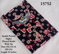 Ajrakh Printed Plus-Size Nighty with Zip