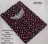 Ajrakh Printed Plus-Size Nighty with Zip