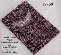 Ajrakh Printed Plus-Size Nighty with Zip