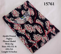 Ajrakh Printed Plus-Size Nighty with Zip