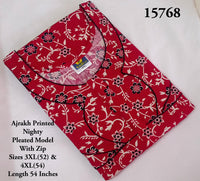 Ajrakh Printed Plus-Size Nighty with Zip