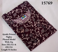 Ajrakh Printed Plus-Size Nighty with Zip