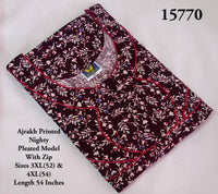 Ajrakh Printed Plus-Size Nighty with Zip