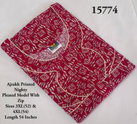 Ajrakh Printed Plus-Size Nighty with Zip