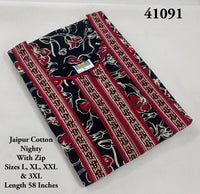 Premium Jaipur Cotton Floral Nighty With Invisible Zip