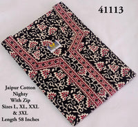 Black Floral Printed Jaipur Cotton Nighty