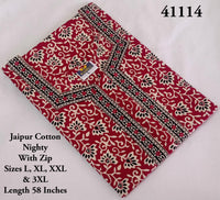 Maroon Floral Printed Jaipur Cotton Nighty
