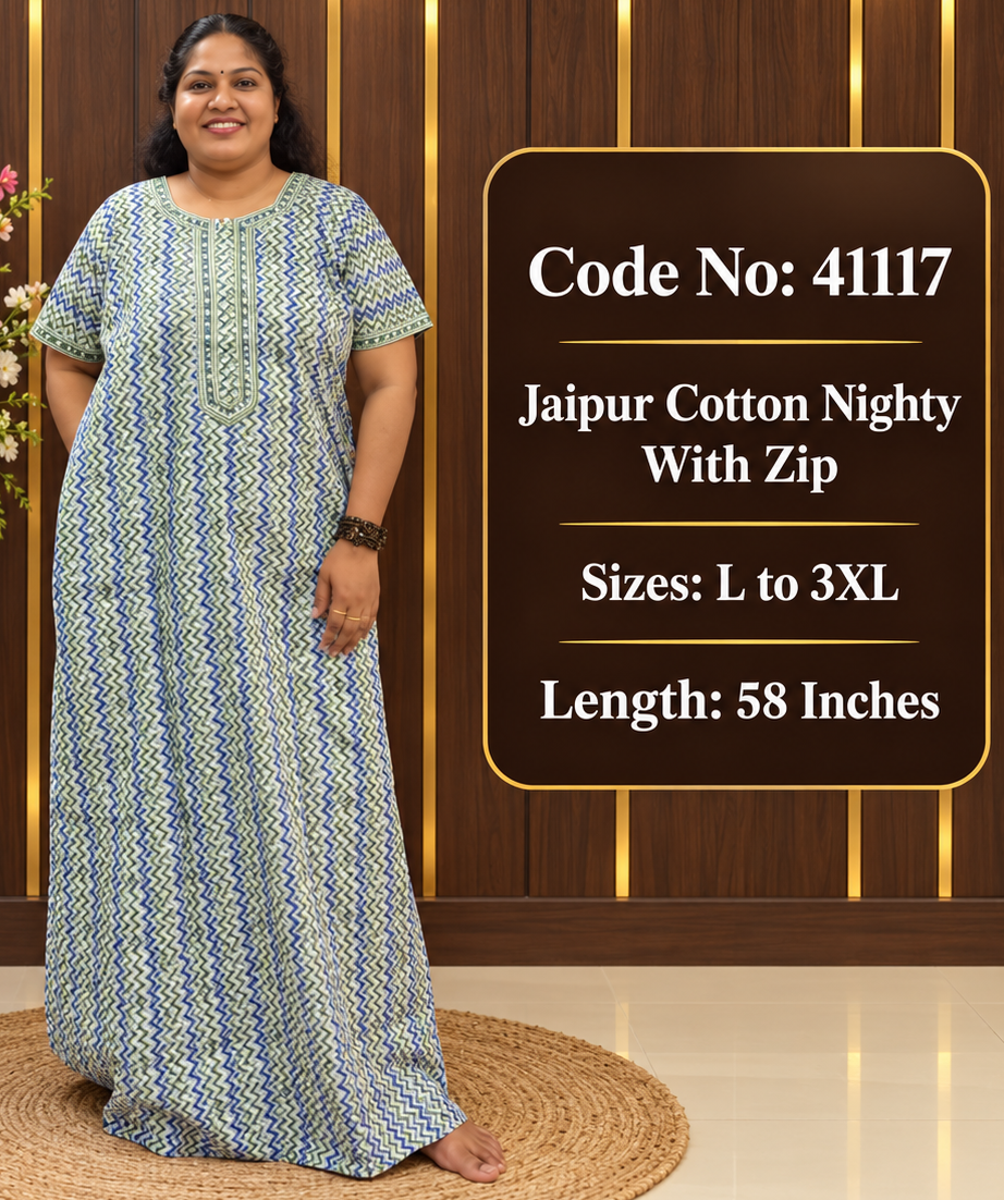 Zig-Zag Printed Jaipur Cotton Nighty