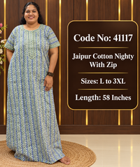 Zig-Zag Printed Jaipur Cotton Nighty