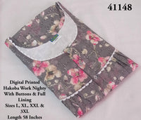 Digital Flroal Printed Hakoba Cotton Nighty