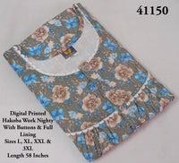 Digital Floral Printed Hakoba Cotton Nighty