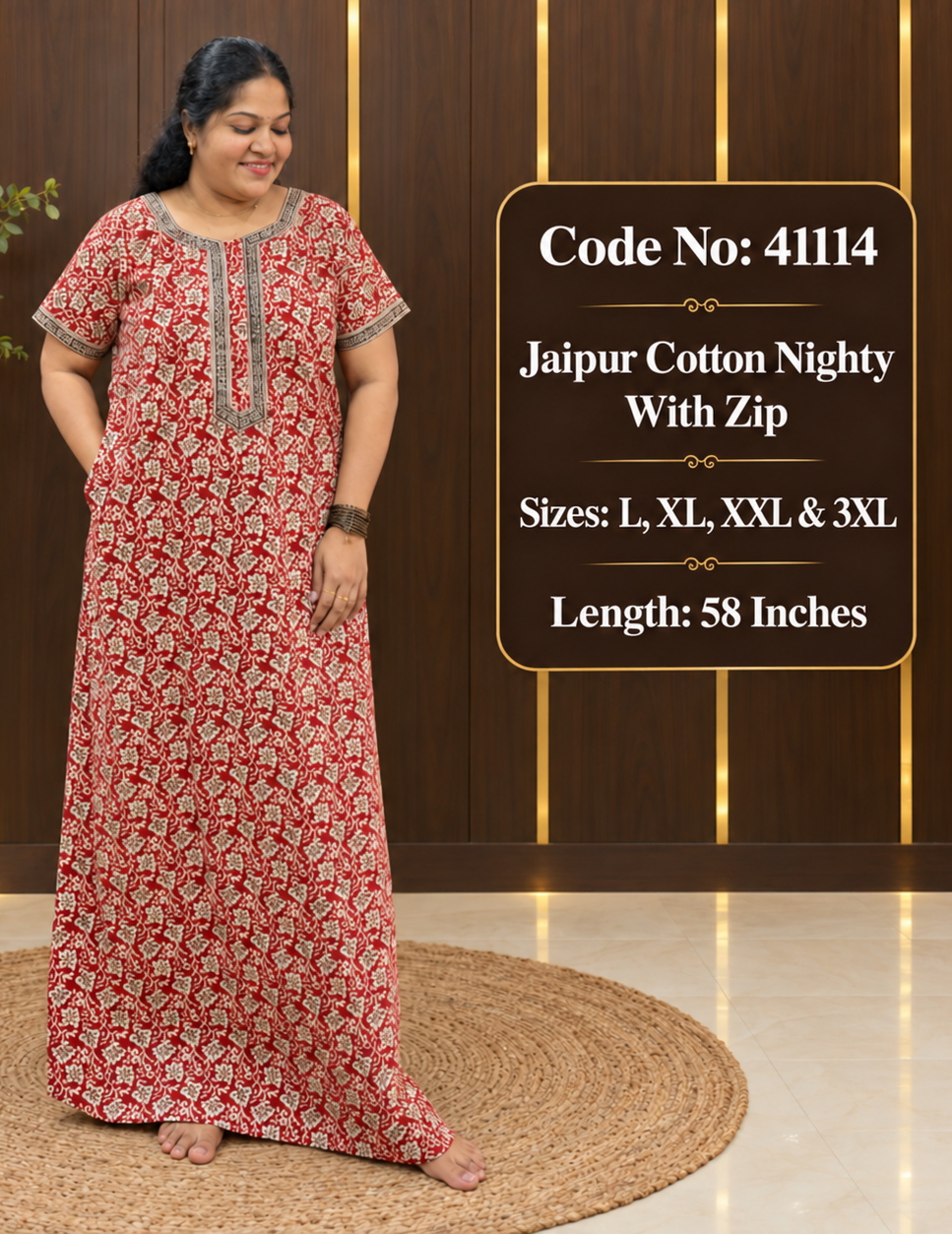 Maroon Floral Printed Jaipur Cotton Nighty