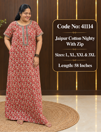 Maroon Floral Printed Jaipur Cotton Nighty