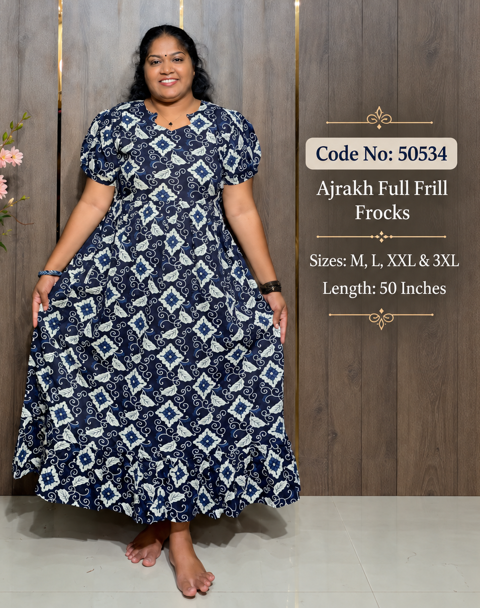 Ajrakh Printed Full Frill Frock