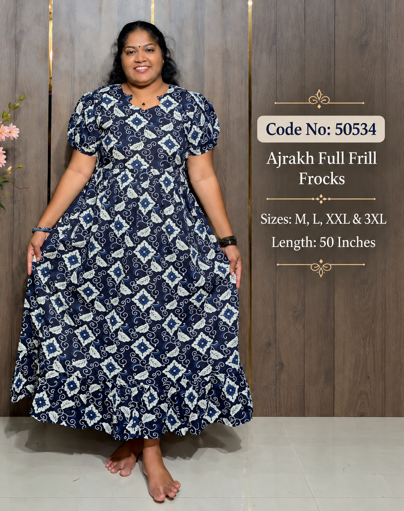 Ajrakh Printed Full Frill Frock