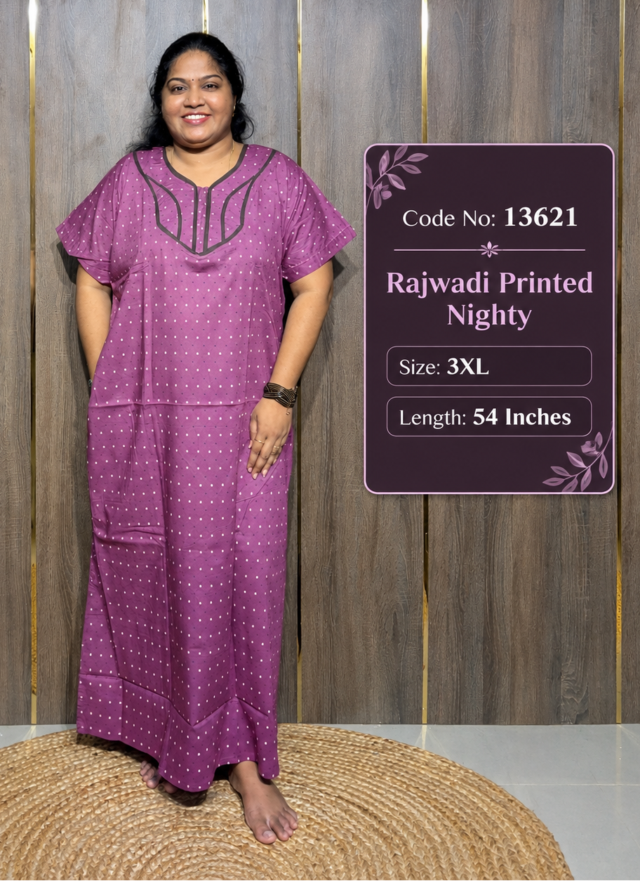 Rajwadi Printed Cotton Nighty with Short Zip