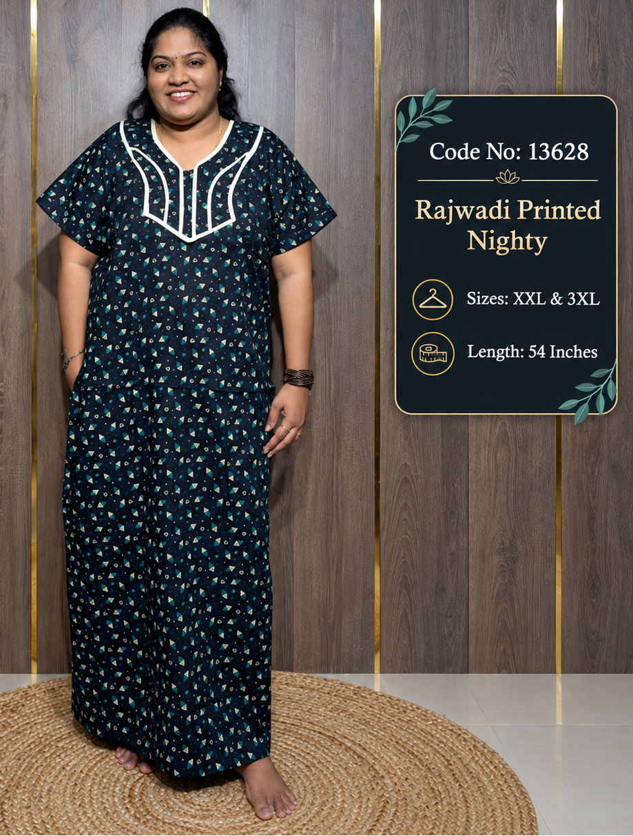 Rajwadi Printed Cotton Nighty With Short Zip