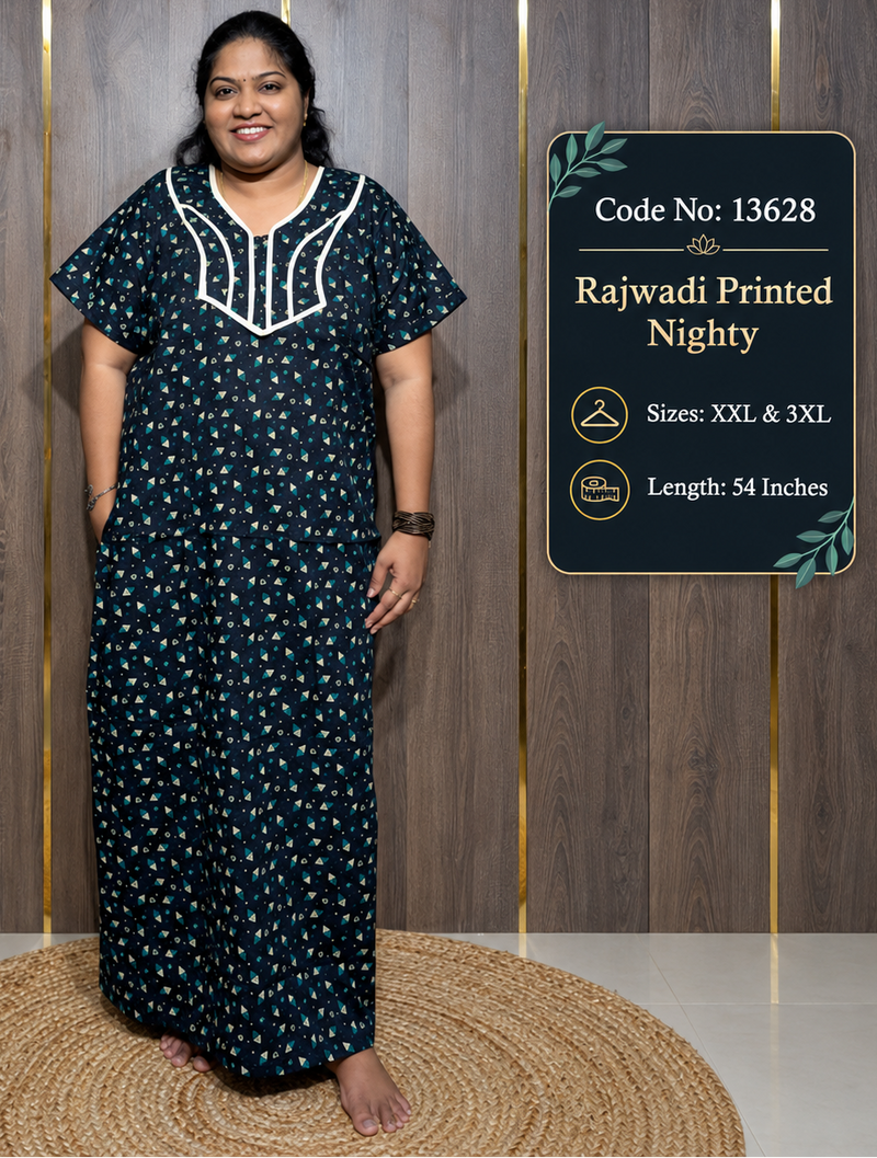 Rajwadi Printed Cotton Nighty With Short Zip