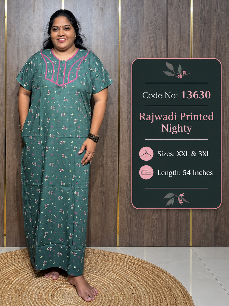 Rajwadi Printed Cotton Nighty With Short Zip