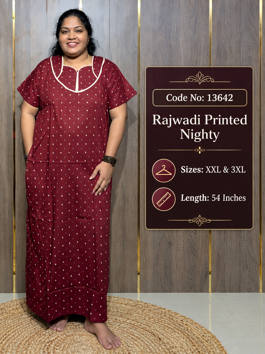 Rajwadi Printed Cotton Nighty With Short Zip