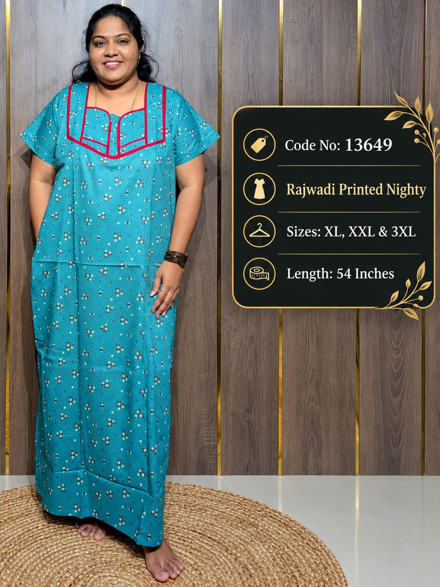 Rajwadi Printed Cotton Nighty With Short Zip