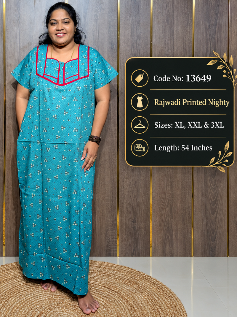 Rajwadi Printed Cotton Nighty With Short Zip