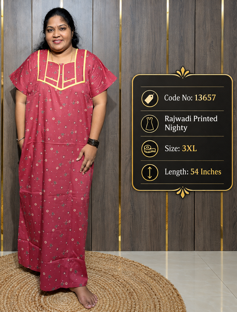 Rajwadi Printed Cotton Nighty With Short Zip