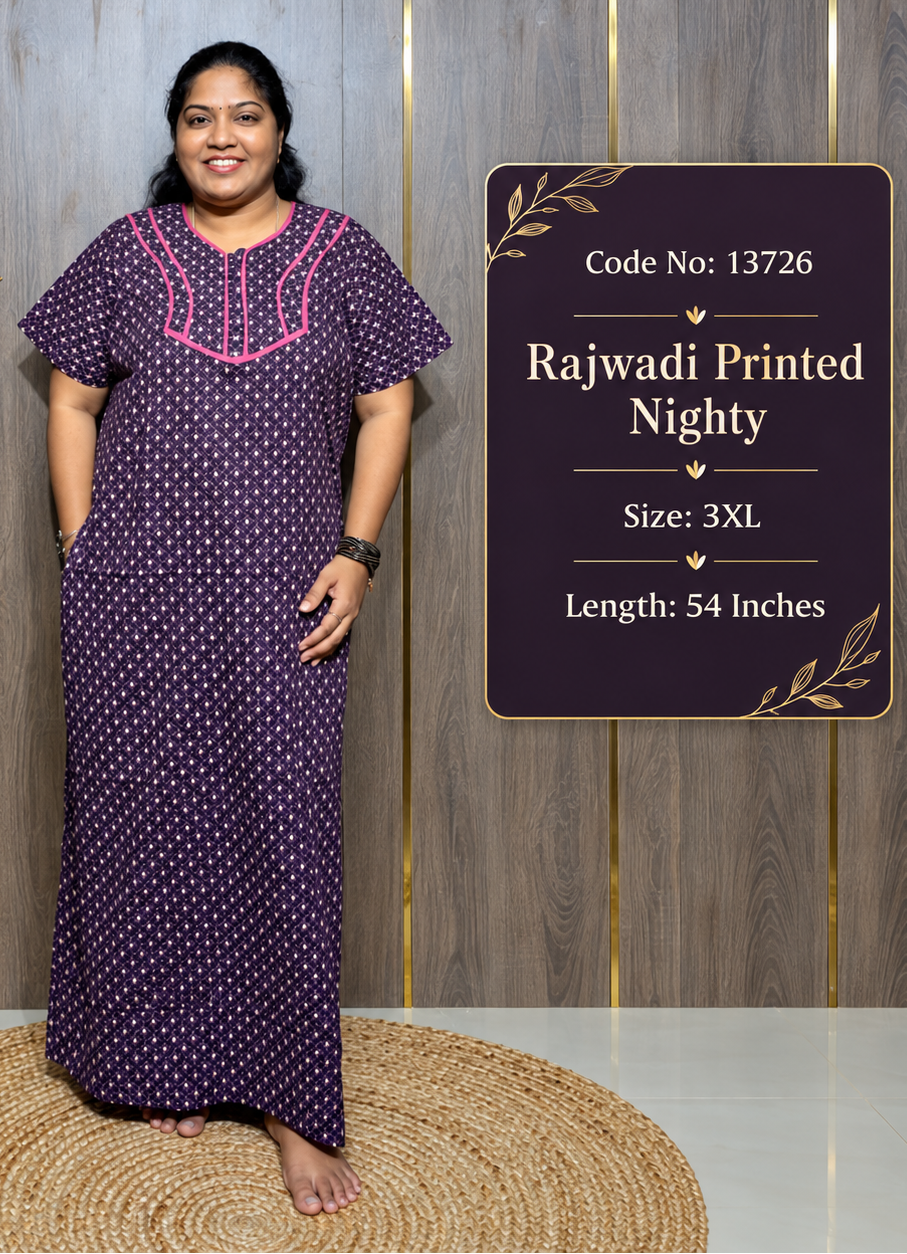 Rajwadi Printed Cotton Nighty With Short Zip
