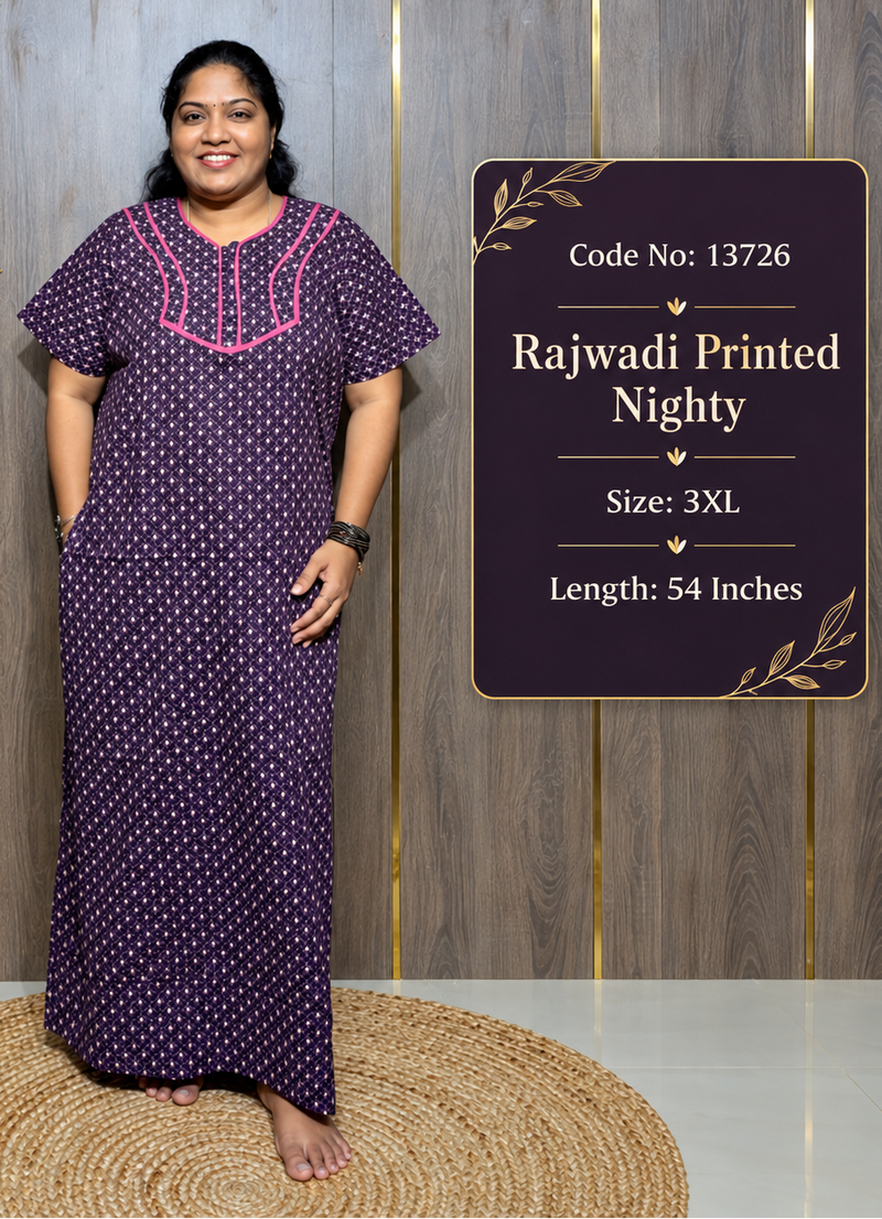 Rajwadi Printed Cotton Nighty With Short Zip