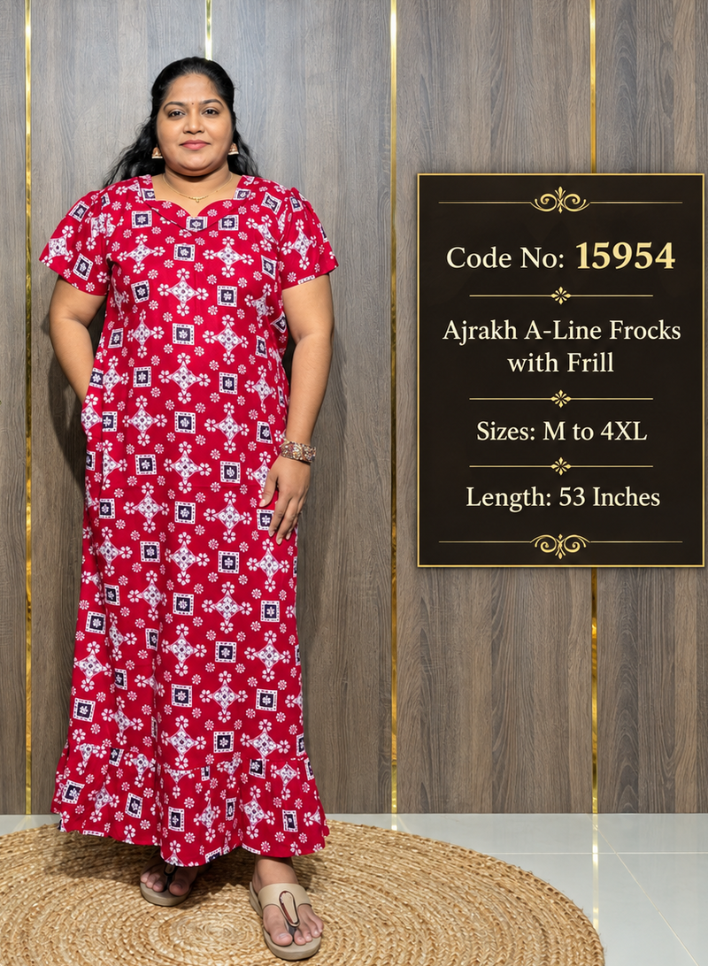 Ajrakh A-line Frill Frock
