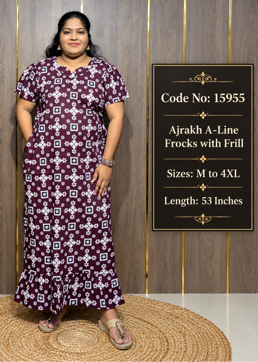 Ajrakh A-line Frill Frock