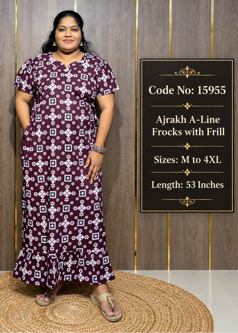 Ajrakh A-line Frill Frock