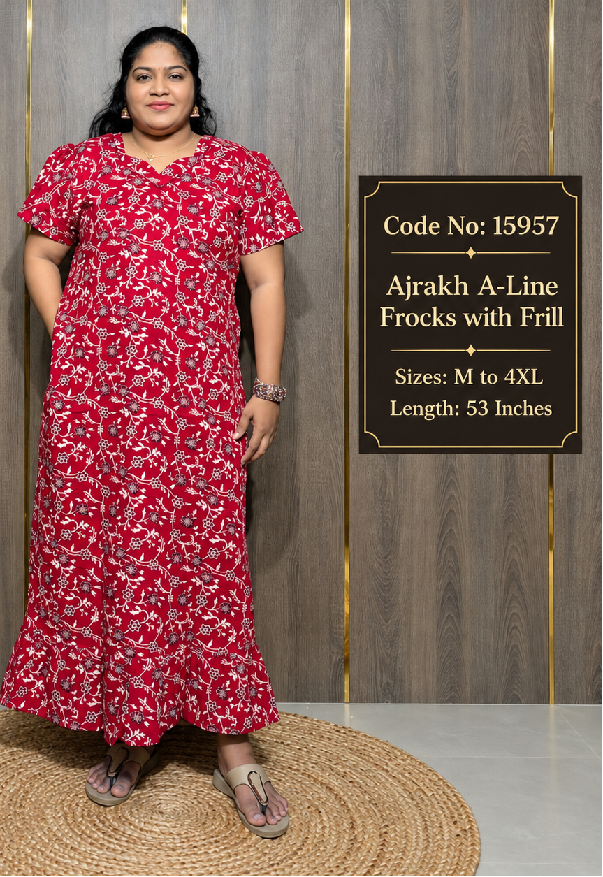 Ajrakh A-line Frill Frock
