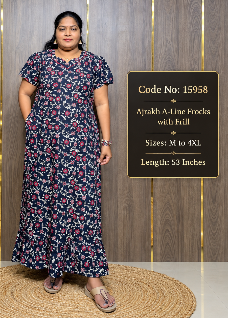 Ajrakh A-Line Frill Frock