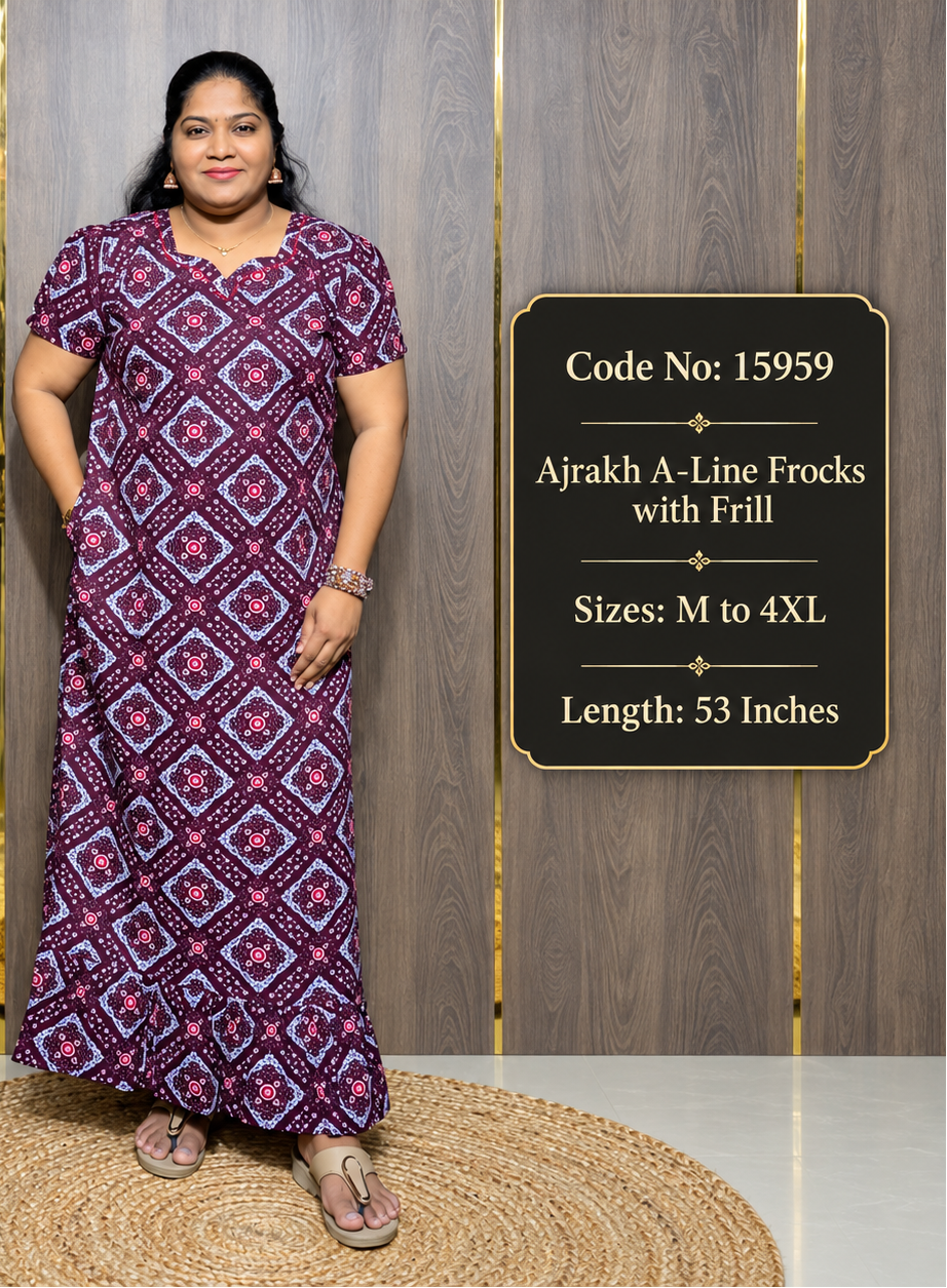 Ajrakh A-Line Frill Frock
