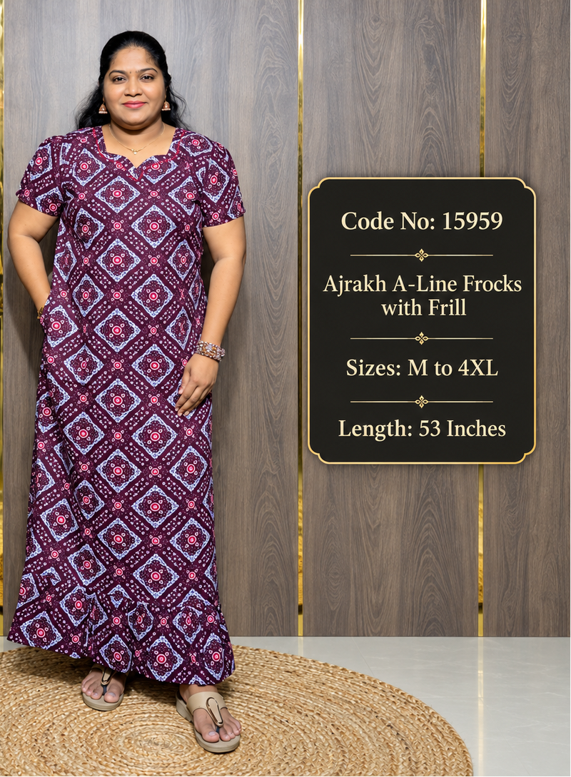 Ajrakh A-Line Frill Frock