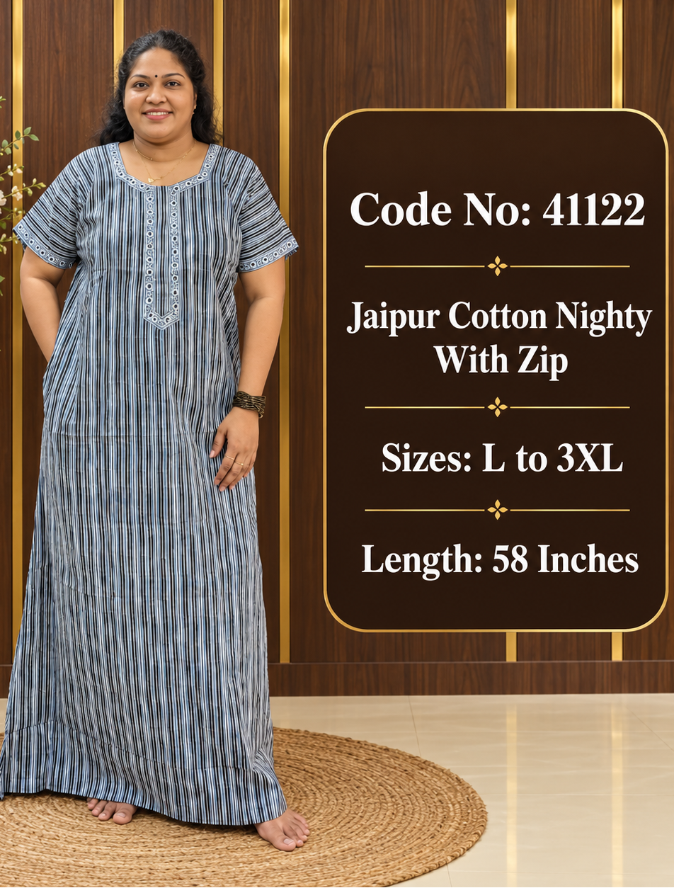 Striped Pattern Jaipur Cotton Nighty
