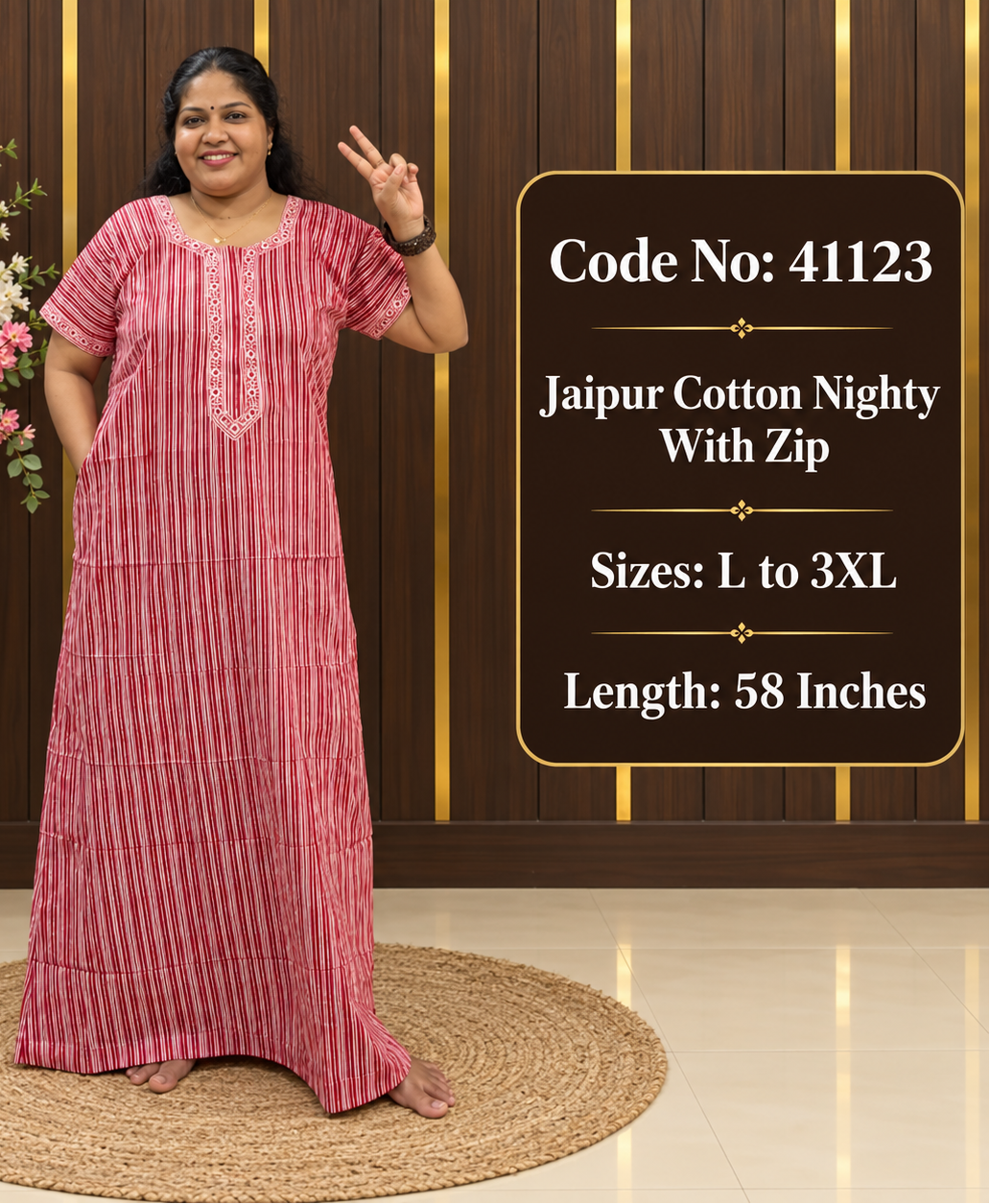 Striped Pattern Jaipur Cotton Nighty