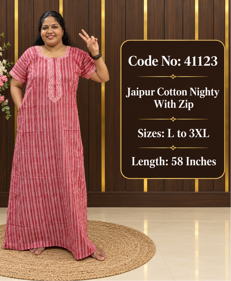 Striped Pattern Jaipur Cotton Nighty