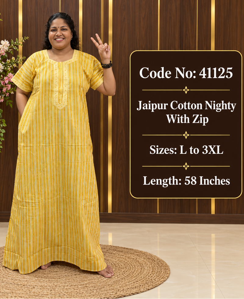 Striped Pattern Jaipur Cotton Nighty