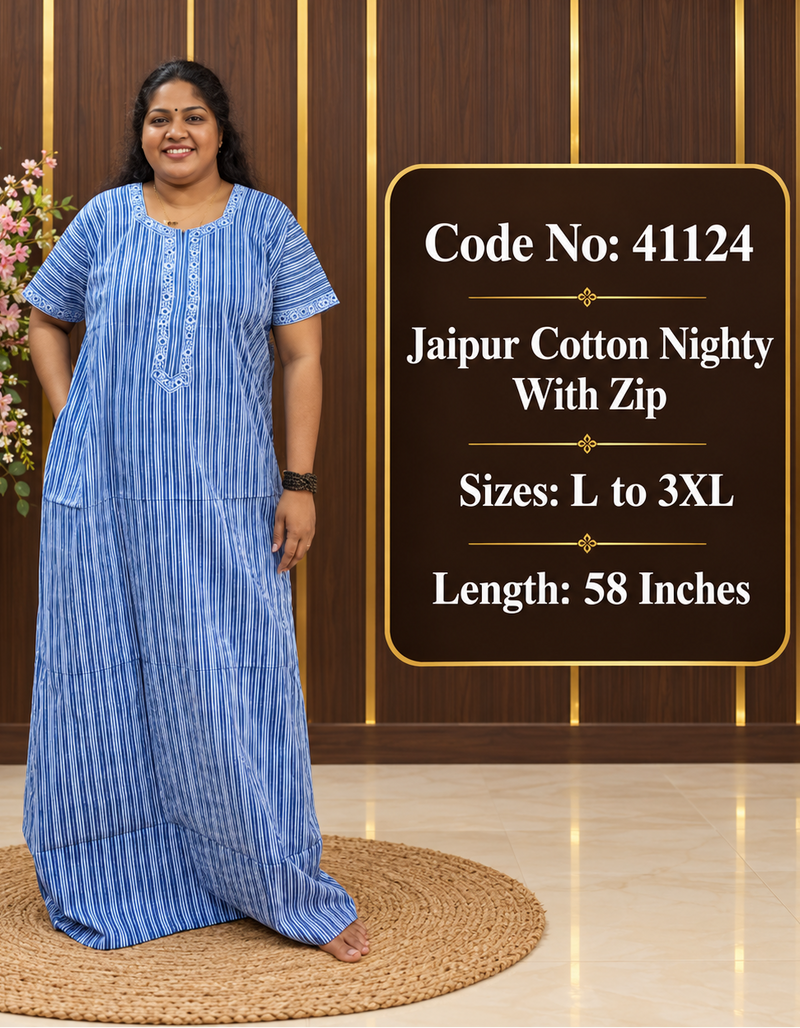Striped Pattern Jaipur Cotton Nighty