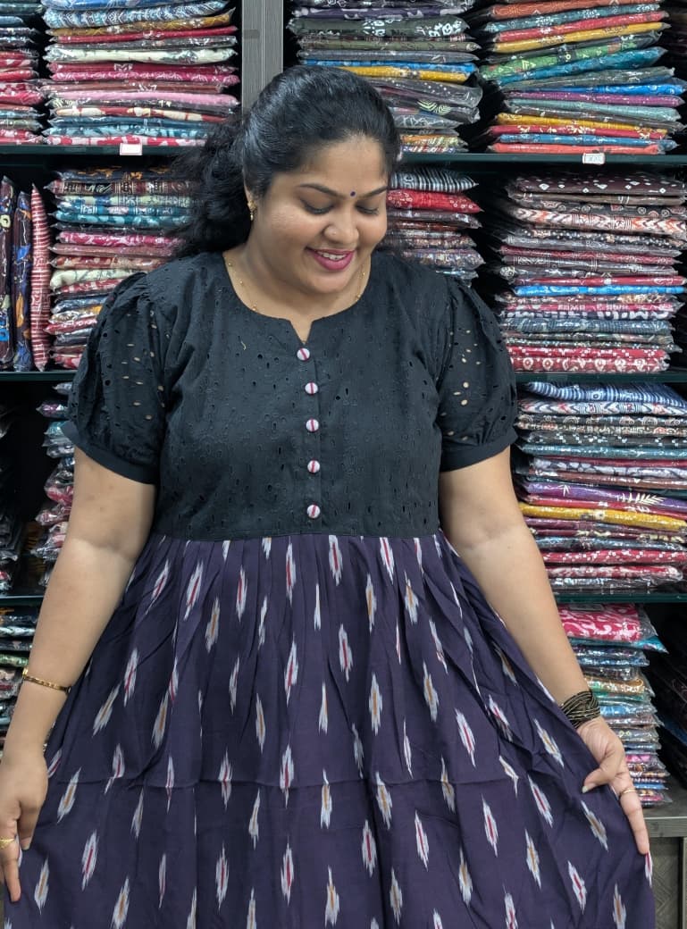 Hakoba Yoke Ikkat Frock