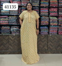 Cream Mustard Floral Print Jaipur Cotton Nighty