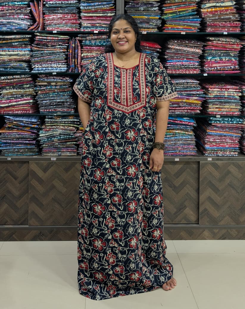 Premium Jaipur Cotton Floral Nighty With Invisible Zip