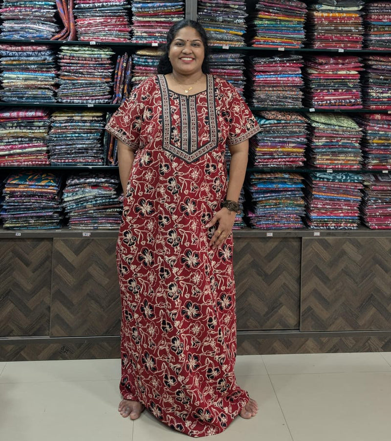Premium Jaipur Cotton Floral Nighty With Invisible Zip
