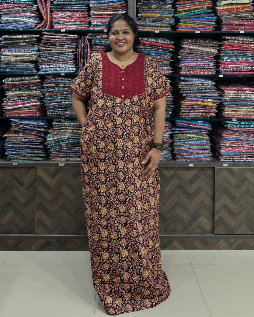 Hakoba Patchwork Kalamkari Cotton Nighty