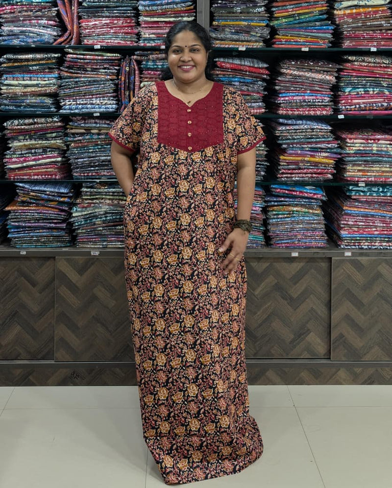Hakoba Patchwork Kalamkari Cotton Nighty