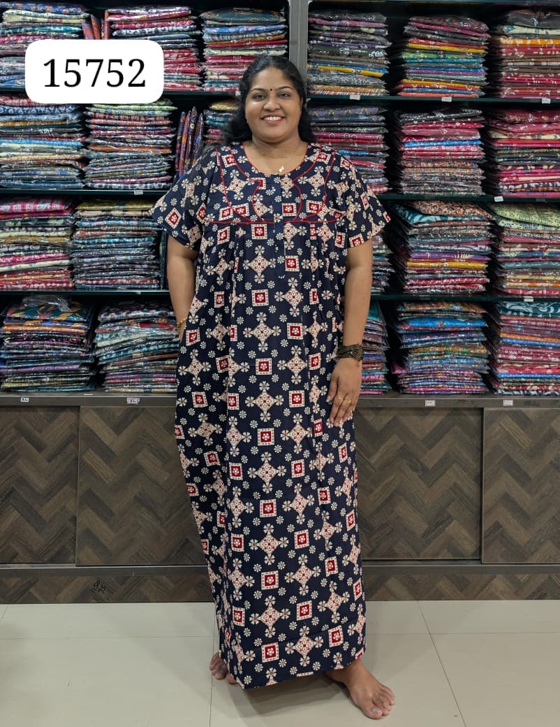 Ajrakh Printed Plus-Size Nighty with Zip