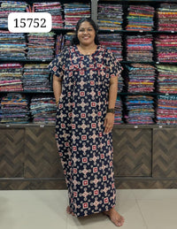 Ajrakh Printed Plus-Size Nighty with Zip