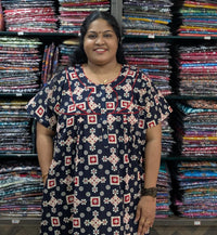 Ajrakh Printed Plus-Size Nighty with Zip